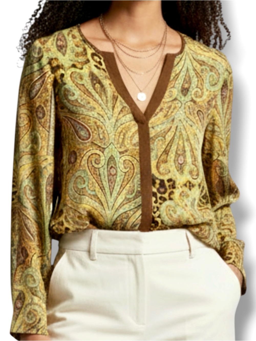 Lafayette 148 New York Silk Paisley Leopard Print Tunic Blouse 14